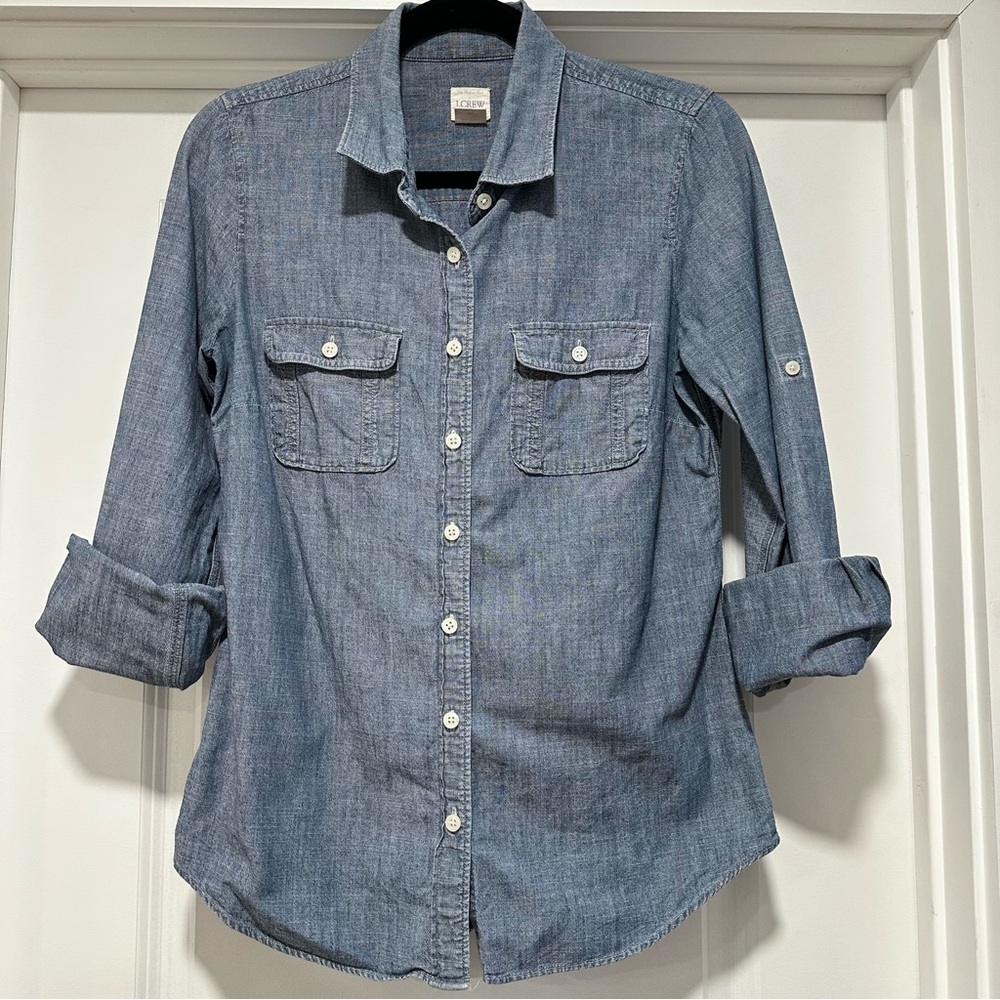 J.Crew Factory Perfect Shirt Blue Chambray Button Down Shirt Size XS Extra Small